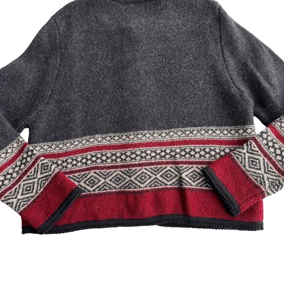 Tally Ho VTG 100% Boiled Wool Geometric Metal Button Gray Red Jacket Sweater XL - Picture 4 of 10